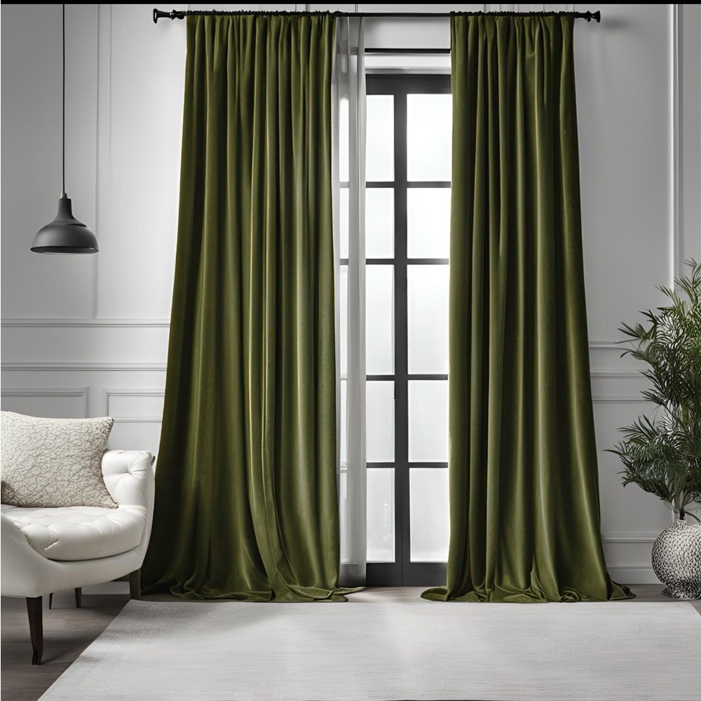 Gorgeous Custom Velvet Olive Green Curtains 55”x 86”